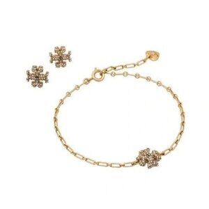 💫 Tory Burch Gold Roxanne Chain Bracelet & Stud Earrings Set